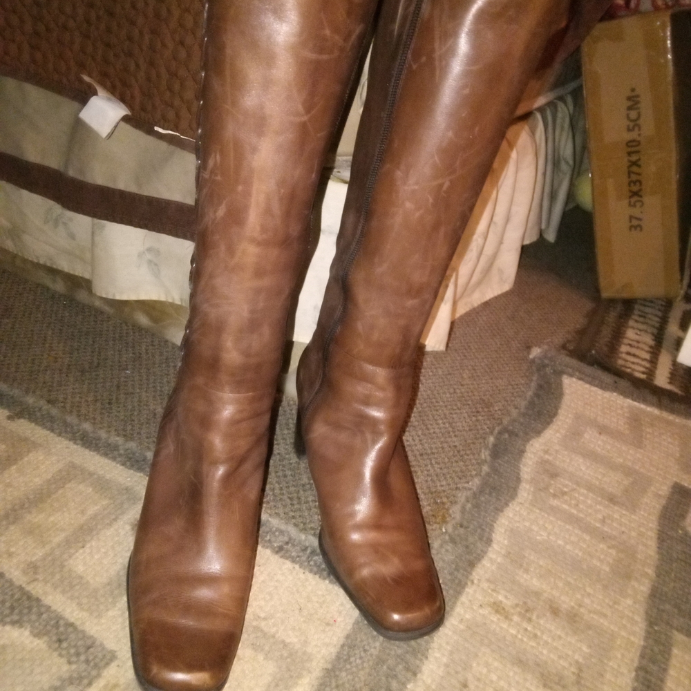 Brown Leather Knee-High Boots